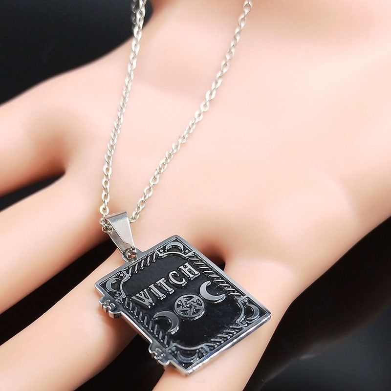 2022 Moon Sun Pentagram Stainless Steel WITCH Necklace for Women/Men Witchcraft Book Necklace Jewelry joyas N1906S02
