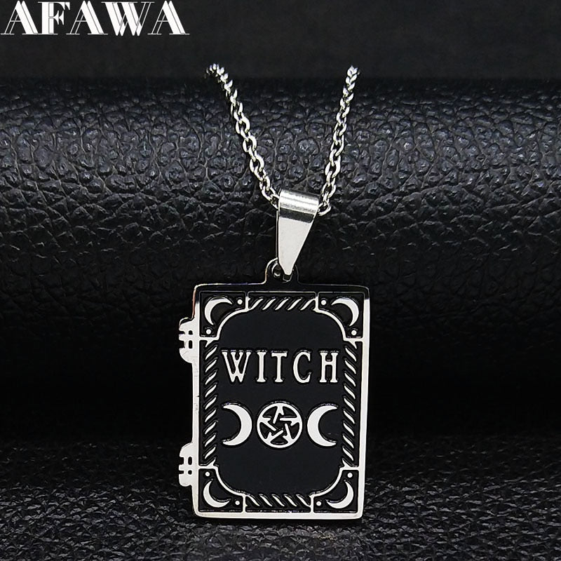 2022 Moon Sun Pentagram Stainless Steel WITCH Necklace for Women/Men Witchcraft Book Necklace Jewelry joyas N1906S02