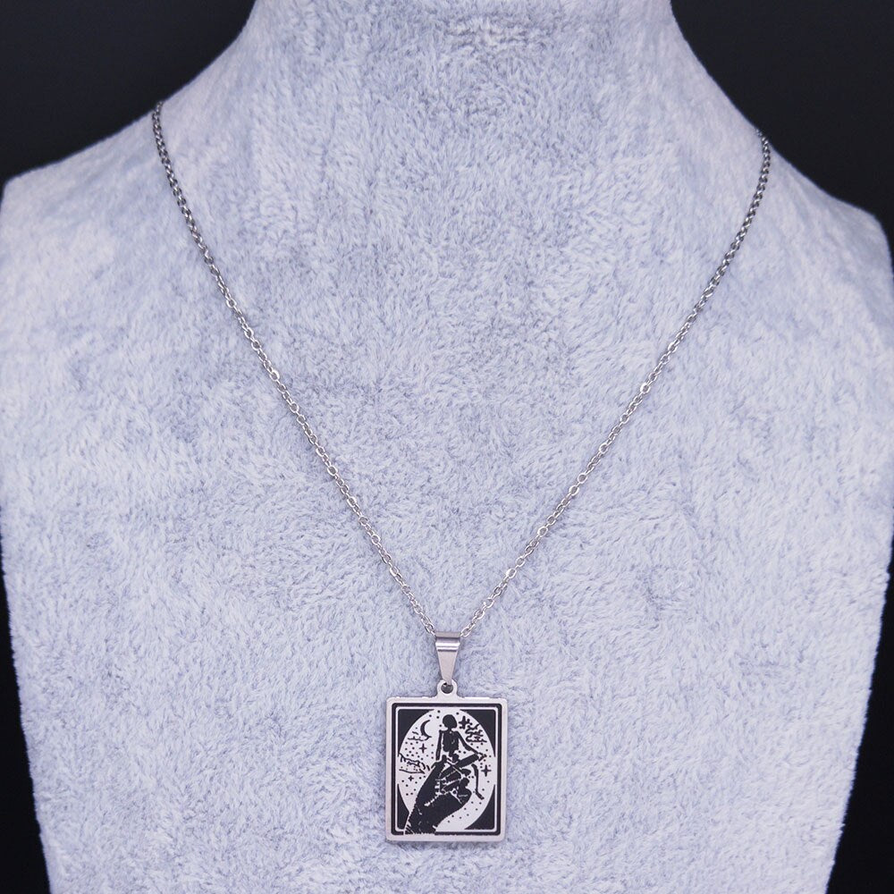 2022 Moon Sun Pentagram Stainless Steel WITCH Necklace for Women/Men Witchcraft Book Necklace Jewelry joyas N1906S02