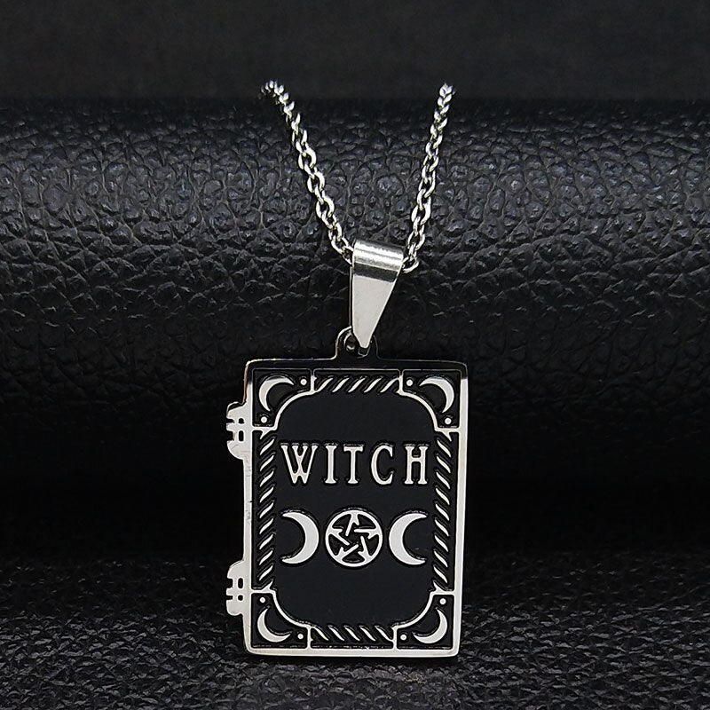 2022 Moon Sun Pentagram Stainless Steel WITCH Necklace for Women/Men Witchcraft Book Necklace Jewelry joyas N1906S02