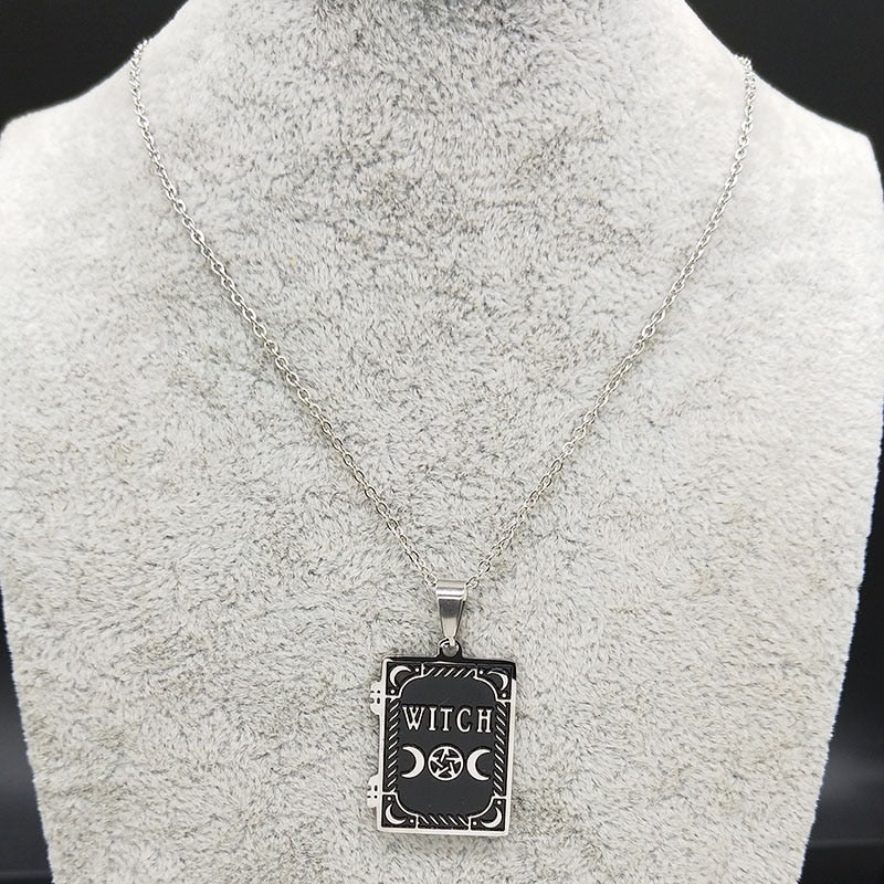 2022 Moon Sun Pentagram Stainless Steel WITCH Necklace for Women/Men Witchcraft Book Necklace Jewelry joyas N1906S02