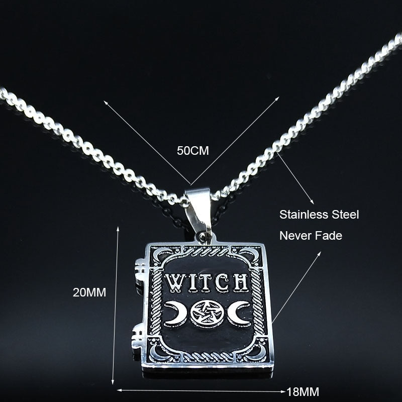 2022 Moon Sun Pentagram Stainless Steel WITCH Necklace for Women/Men Witchcraft Book Necklace Jewelry joyas N1906S02