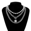 2021 Multi-layer Square Imitation Pearl Metal Ball Pendant OT Buckle Necklace For Women Simple Chain Beaded Jewelry