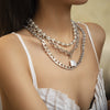 2021 Multi-layer Square Imitation Pearl Metal Ball Pendant OT Buckle Necklace For Women Simple Chain Beaded Jewelry
