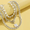 2021 Multi-layer Square Imitation Pearl Metal Ball Pendant OT Buckle Necklace For Women Simple Chain Beaded Jewelry