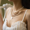 2021 Multi-layer Square Imitation Pearl Metal Ball Pendant OT Buckle Necklace For Women Simple Chain Beaded Jewelry