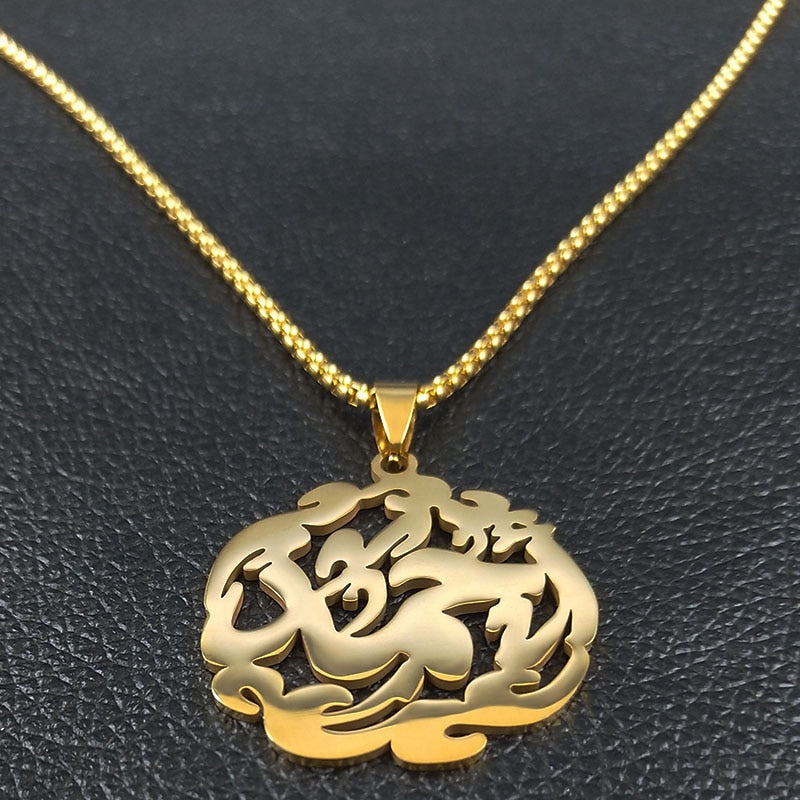 2022 Muslim Allah Loran Stainless Steel Chain Necklace Women Gold Color Islam Necklaces Jewelry colgante mujer N1135S02