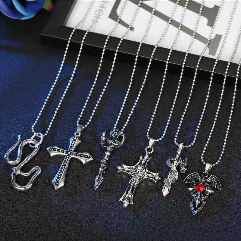 2022 Cross Pendants Necklace Men Trendy Simple Stainless Steel Chain Men Necklace Jewelry Gift