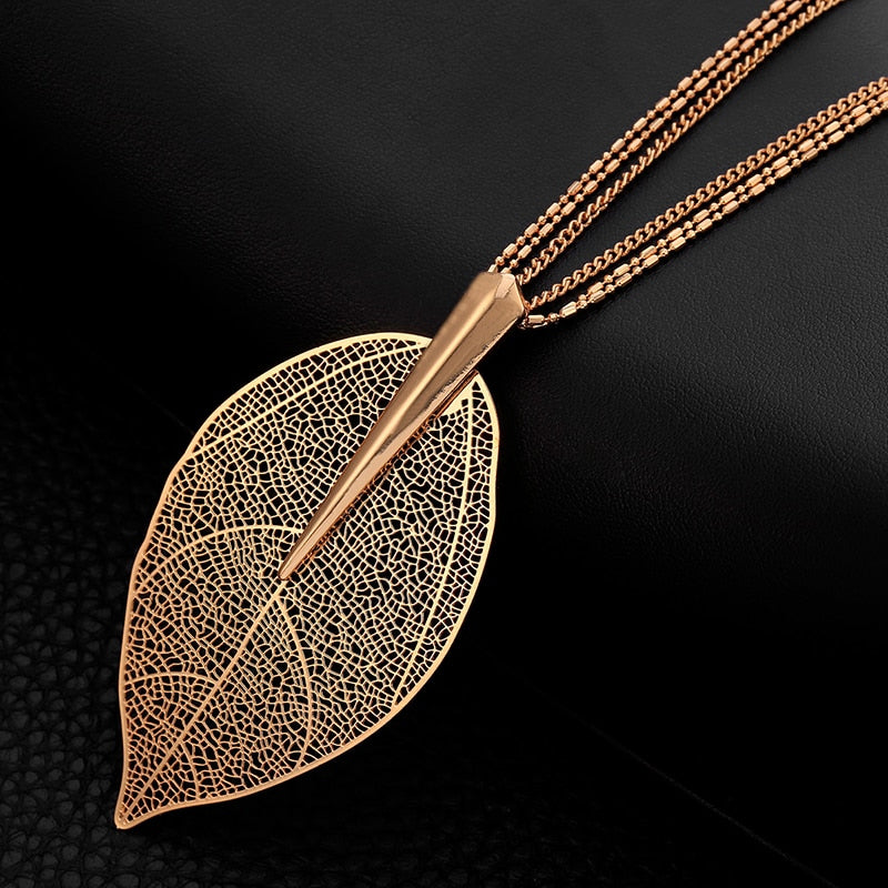 2022 Rose Gold Color Necklace For Women Necklaces & Pendants Sweater Chain Big Leaves Pendant Statement Jewelry Gift