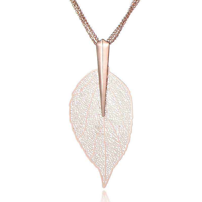 2022 Rose Gold Color Necklace For Women Necklaces & Pendants Sweater Chain Big Leaves Pendant Statement Jewelry Gift