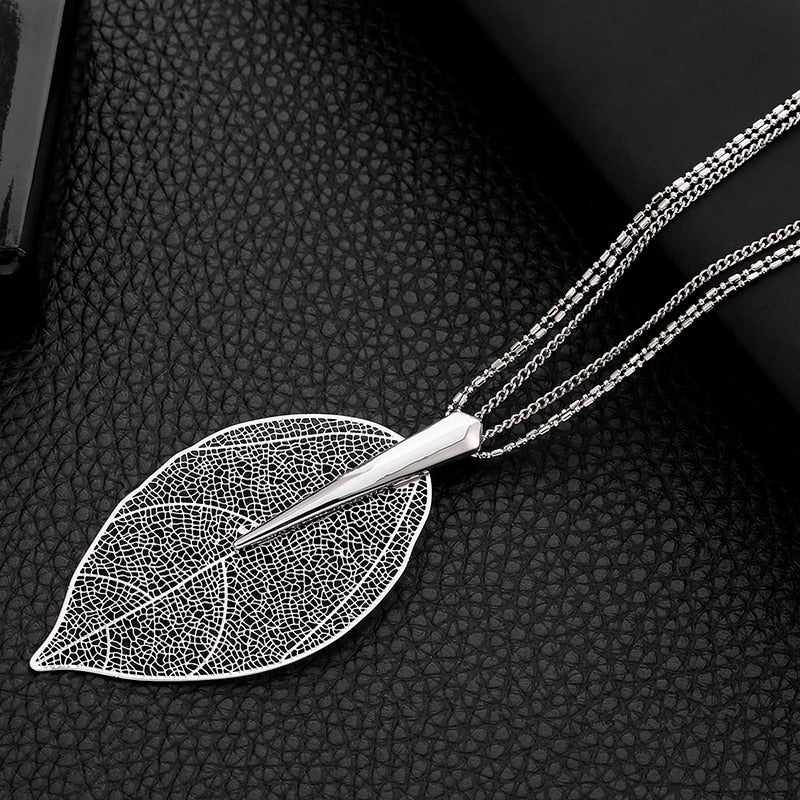 2022 Rose Gold Color Necklace For Women Necklaces & Pendants Sweater Chain Big Leaves Pendant Statement Jewelry Gift