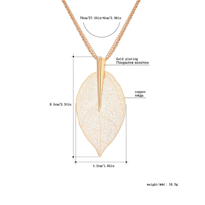 2022 Rose Gold Color Necklace For Women Necklaces & Pendants Sweater Chain Big Leaves Pendant Statement Jewelry Gift