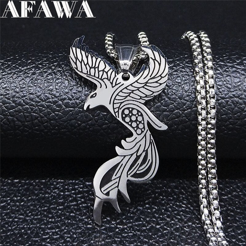2022 Phoenix Stainless Steel Chain Necklace for Women Silver Color Statement Necklace Jewelry colgante mujer N4026S02