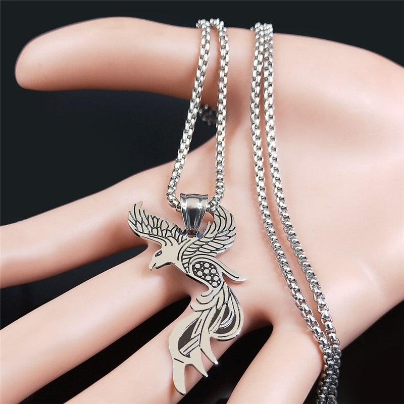 2022 Phoenix Stainless Steel Chain Necklace for Women Silver Color Statement Necklace Jewelry colgante mujer N4026S02