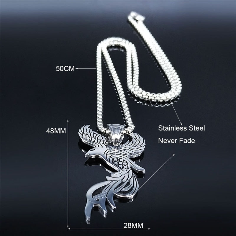 2022 Phoenix Stainless Steel Chain Necklace for Women Silver Color Statement Necklace Jewelry colgante mujer N4026S02