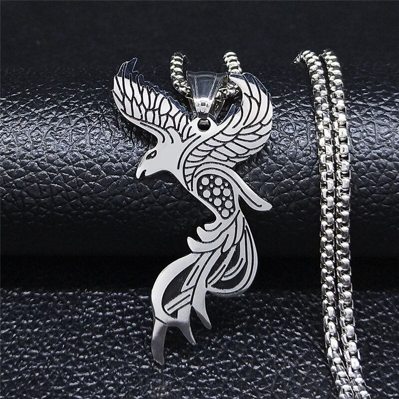 2022 Phoenix Stainless Steel Chain Necklace for Women Silver Color Statement Necklace Jewelry colgante mujer N4026S02