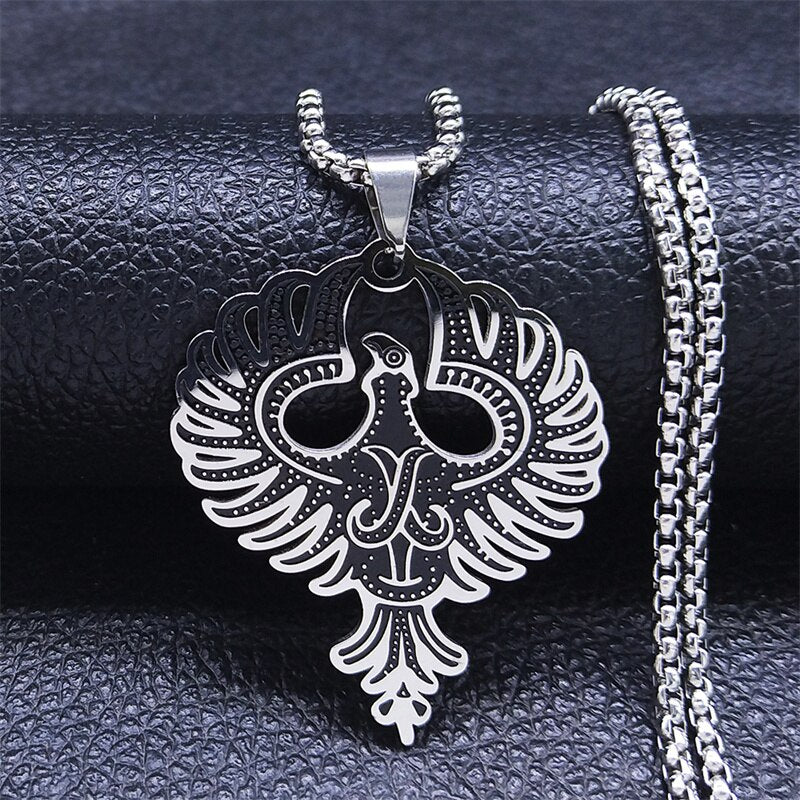 2022 Phoenix Stainless Steel Chain Necklace for Women Silver Color Statement Necklace Jewelry colgante mujer N4026S02