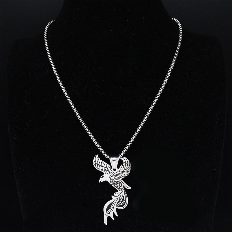 2022 Phoenix Stainless Steel Chain Necklace for Women Silver Color Statement Necklace Jewelry colgante mujer N4026S02