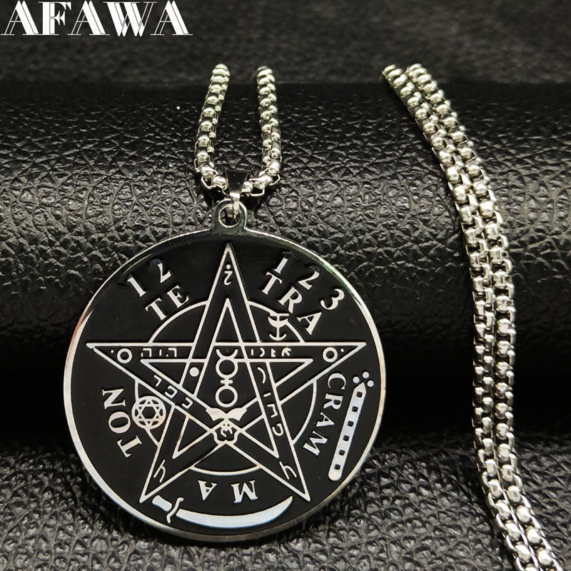 2022 Stainless Steel Chains Necklaces for Men Black Wicca Pentagram Choker Necklace Jewelry pingente masculino N729S02