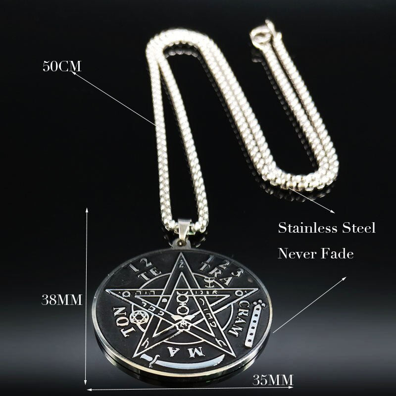 2022 Stainless Steel Chains Necklaces for Men Black Wicca Pentagram Choker Necklace Jewelry pingente masculino N729S02