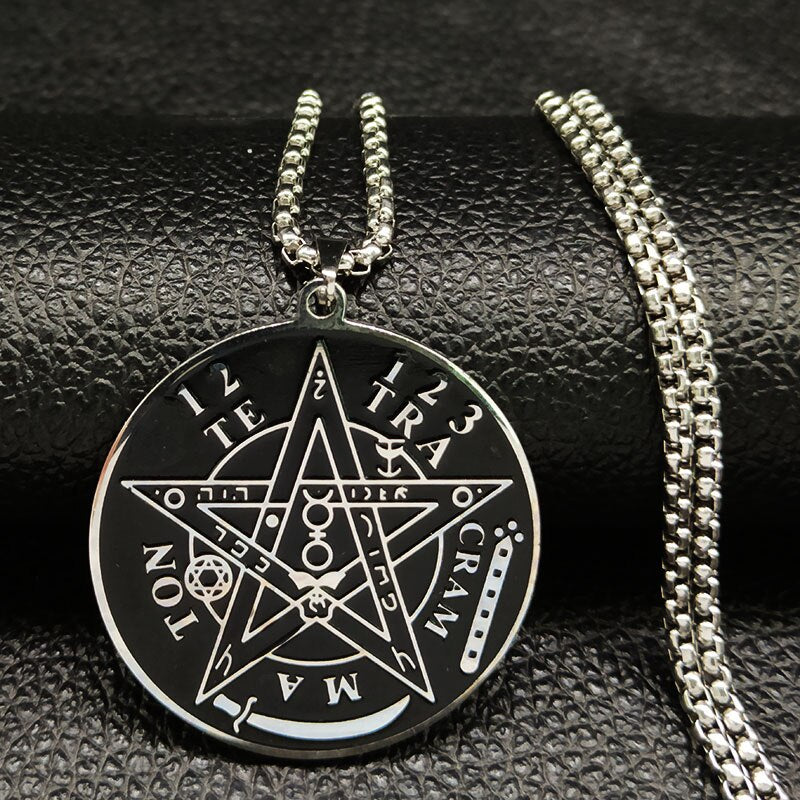 2022 Stainless Steel Chains Necklaces for Men Black Wicca Pentagram Choker Necklace Jewelry pingente masculino N729S02