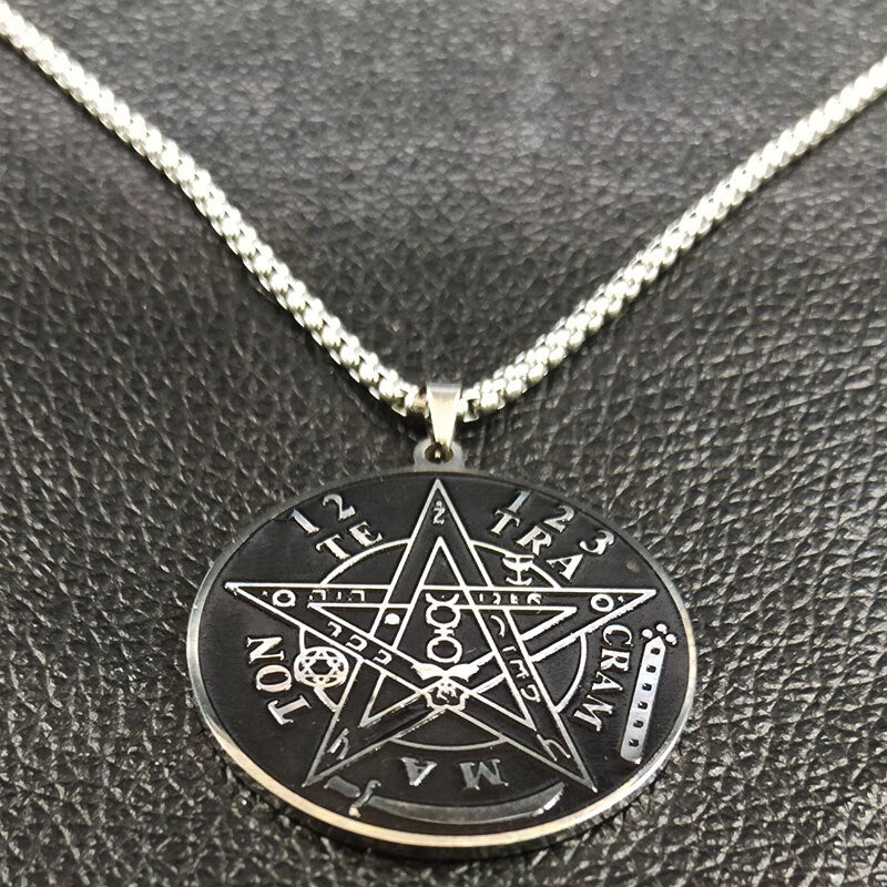 2022 Stainless Steel Chains Necklaces for Men Black Wicca Pentagram Choker Necklace Jewelry pingente masculino N729S02