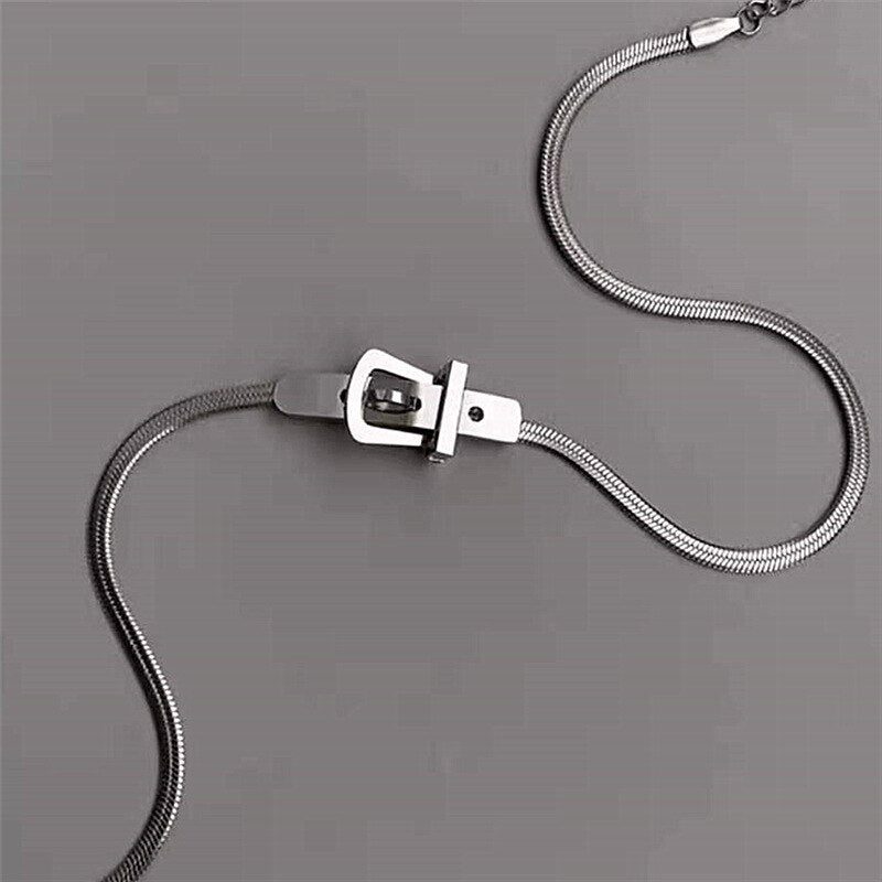 2021 Sweet Cool Titanium Steel Belt Buckle Clavicle Chain Silver Color Necklace Chokers Party Jewelry Gifts