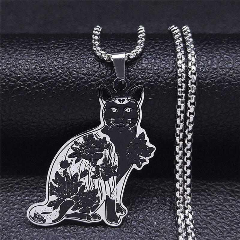 2022 Witchcraft Eyes Cat Stainless Steel Necklace for Women/Men Silver Color Statement Necklace Jewelry cadena N4080S02