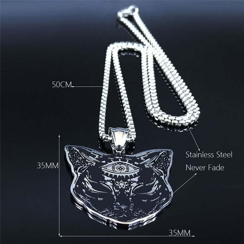 2022 Witchcraft Eyes Cat Stainless Steel Necklace for Women/Men Silver Color Statement Necklace Jewelry cadena N4080S02