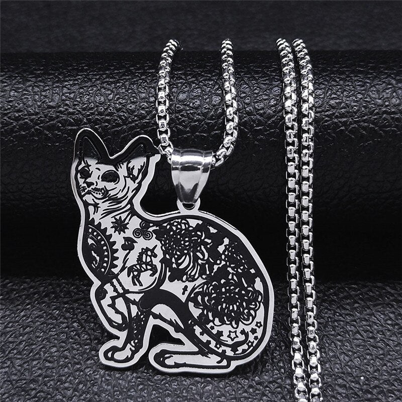 2022 Witchcraft Eyes Cat Stainless Steel Necklace for Women/Men Silver Color Statement Necklace Jewelry cadena N4080S02