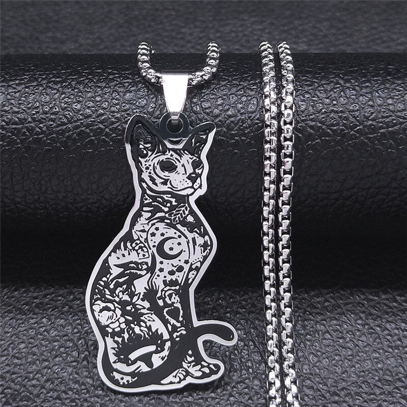 2022 Witchcraft Eyes Cat Stainless Steel Necklace for Women/Men Silver Color Statement Necklace Jewelry cadena N4080S02