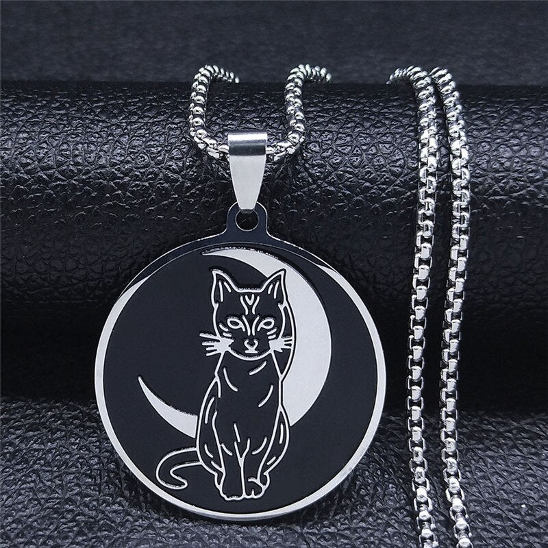 2022 Witchcraft Eyes Cat Stainless Steel Necklace for Women/Men Silver Color Statement Necklace Jewelry cadena N4080S02