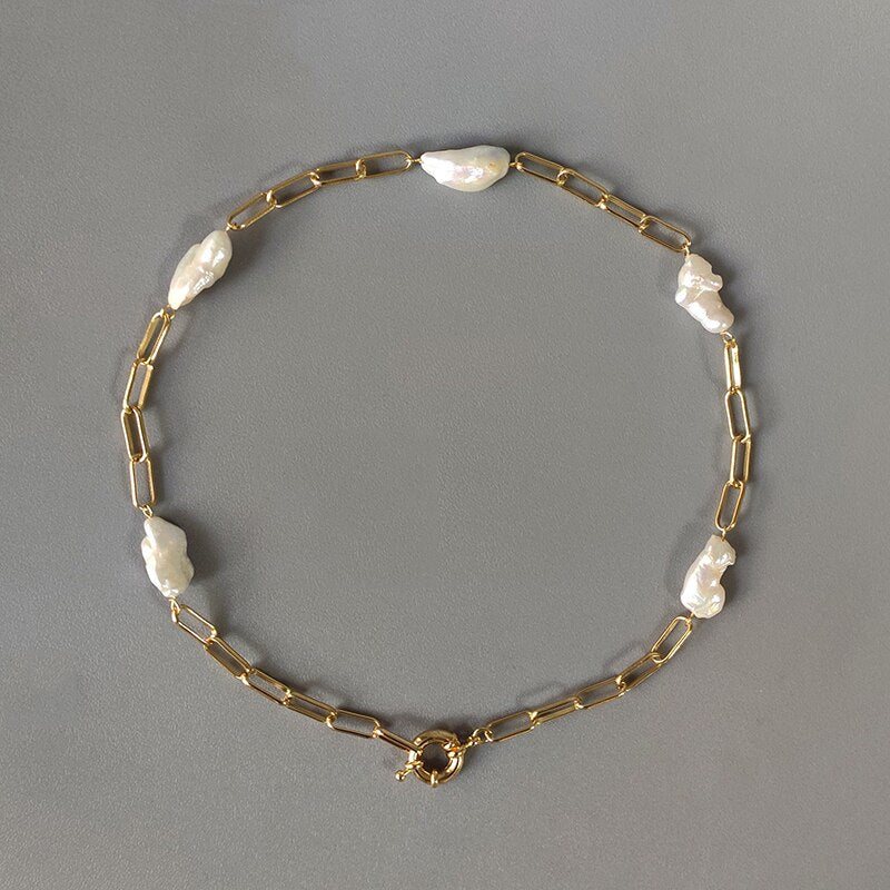 2021 irregular freshwater pearls necklace punk chain stitching trendy Jewelry women  banquet accessories choker