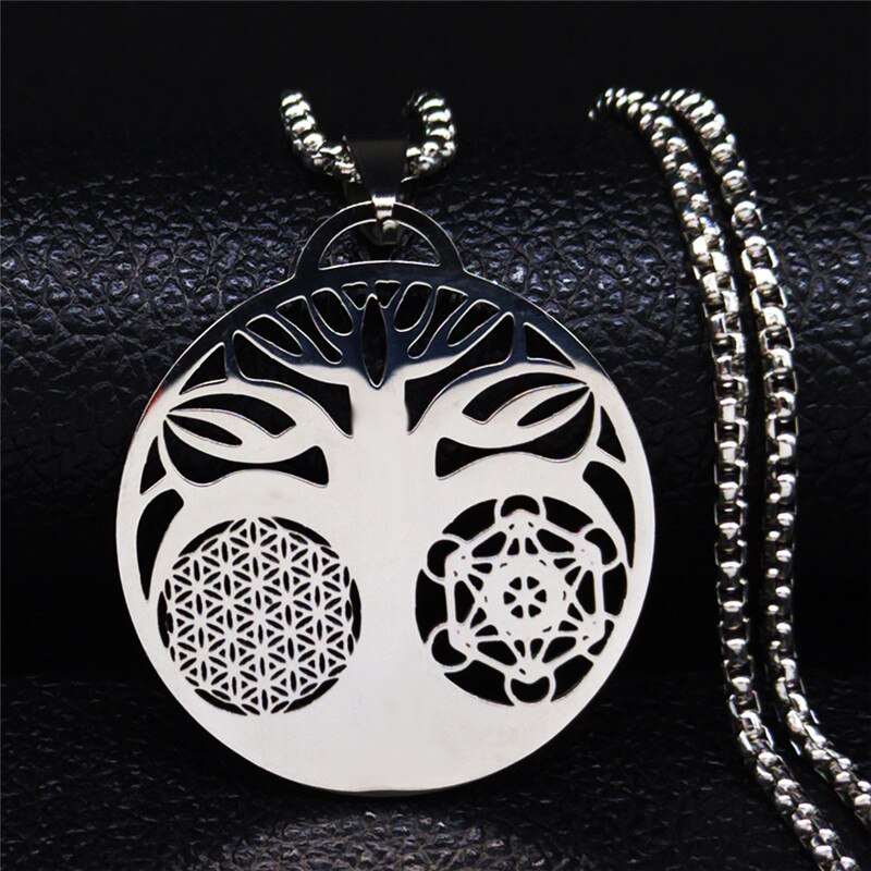 2022 Flower Tree of Life Necklace Women Silver Color Stainless Steel Statement Necklace Jewelry colares feminino N3091S02