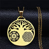 2022 Flower Tree of Life Necklace Women Silver Color Stainless Steel Statement Necklace Jewelry colares feminino N3091S02