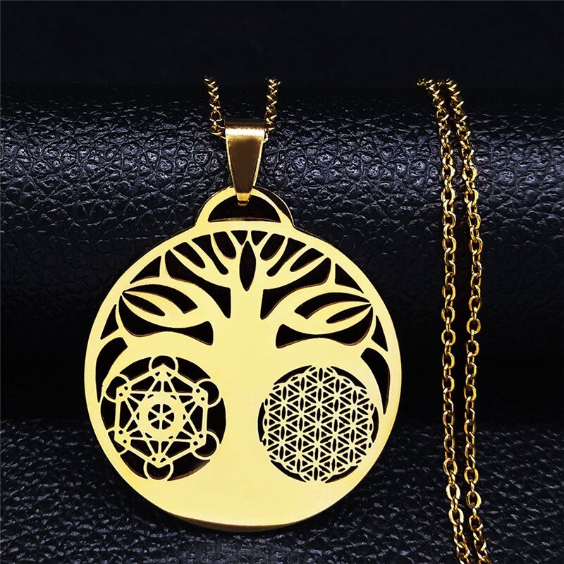 2022 Flower Tree of Life Necklace Women Silver Color Stainless Steel Statement Necklace Jewelry colares feminino N3091S02