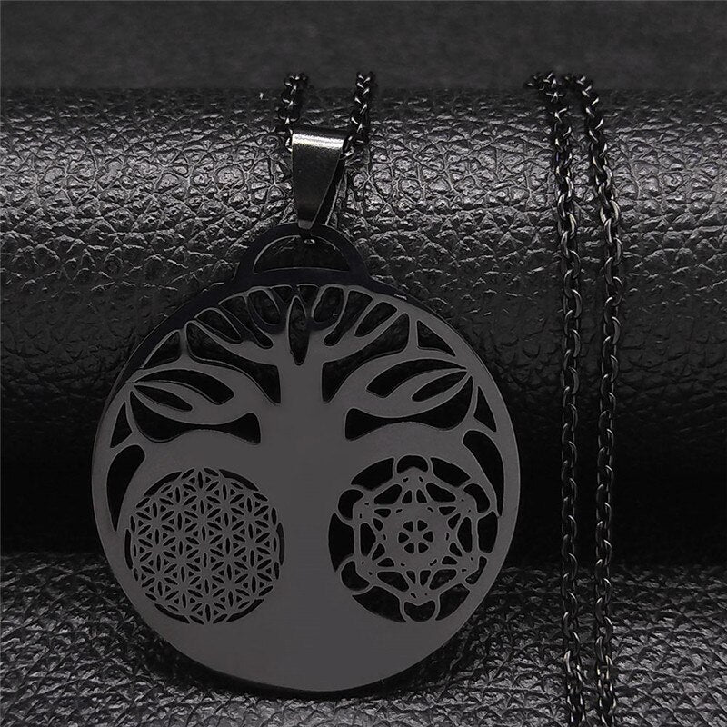2022 Flower Tree of Life Necklace Women Silver Color Stainless Steel Statement Necklace Jewelry colares feminino N3091S02