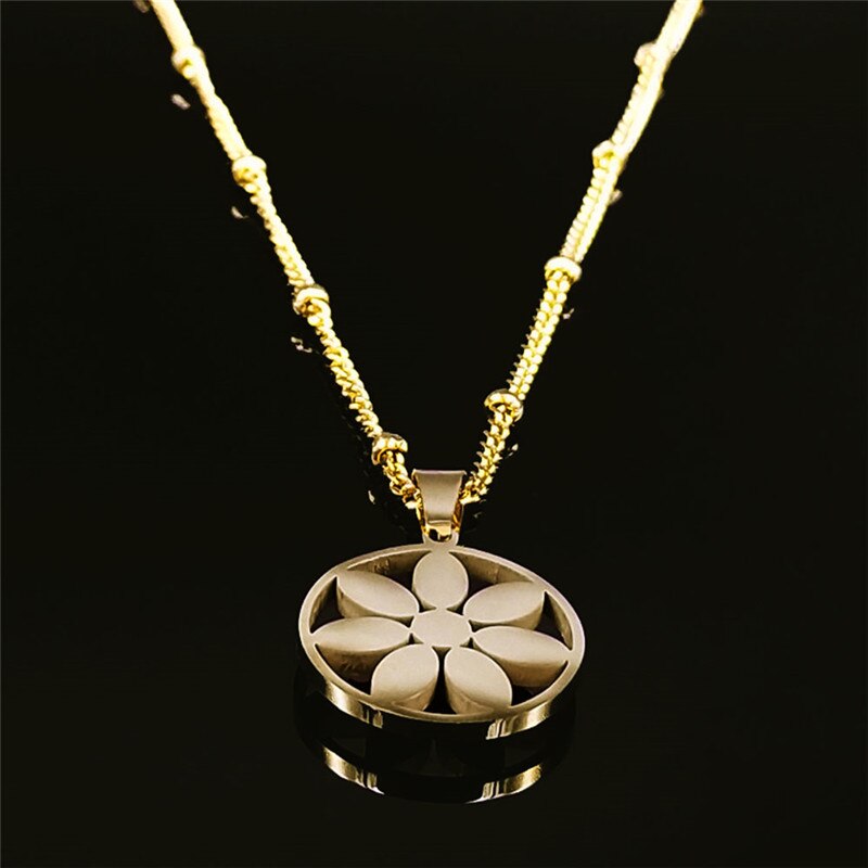 2022 Flower of Life Seven Chakras Stainless Steel Charm Necklace Gold Color Statement Necklace Women Jewelry collier femme NXH17