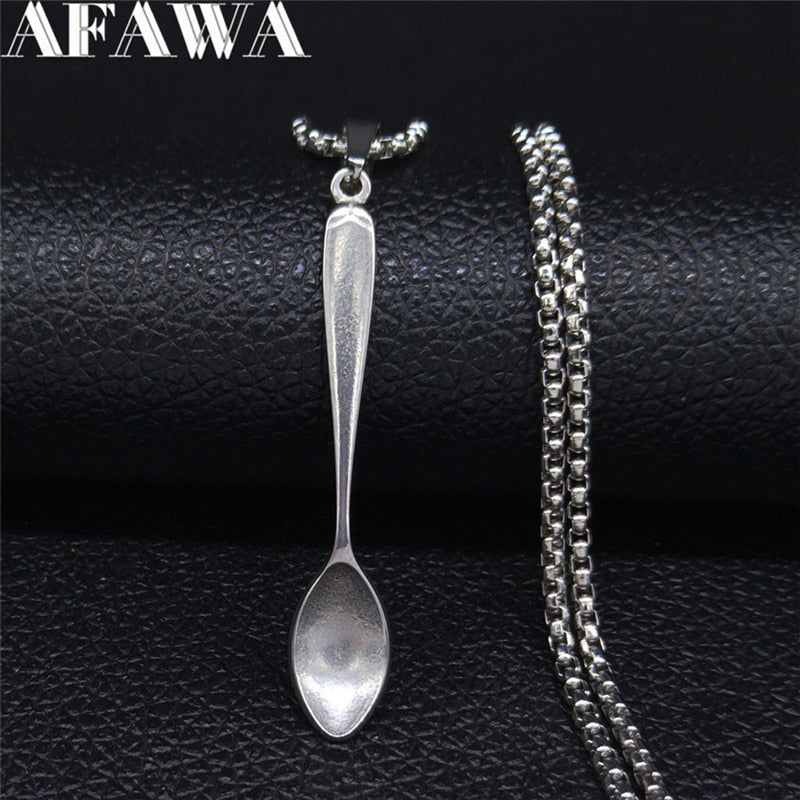 2022 Fork Spoon Stainless Steel Punk Necklace Men/Women Silver Color Big Long Statement Necklace Jewelry collares largos N15S2