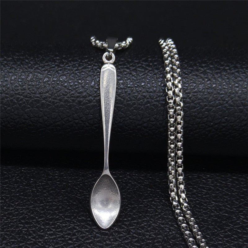 2022 Fork Spoon Stainless Steel Punk Necklace Men/Women Silver Color Big Long Statement Necklace Jewelry collares largos N15S2