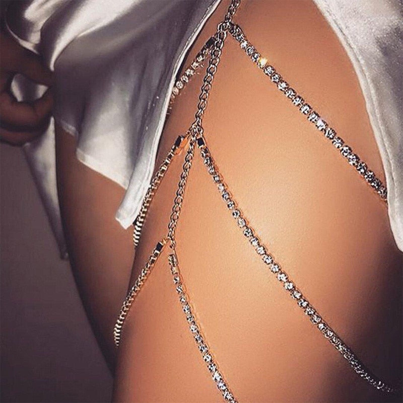 2022 Gold Silver Crystal Rhinestones Leg Chain Women Sexy Body Chain Night Club Party Summer Beach Belly Chains Gift For Women