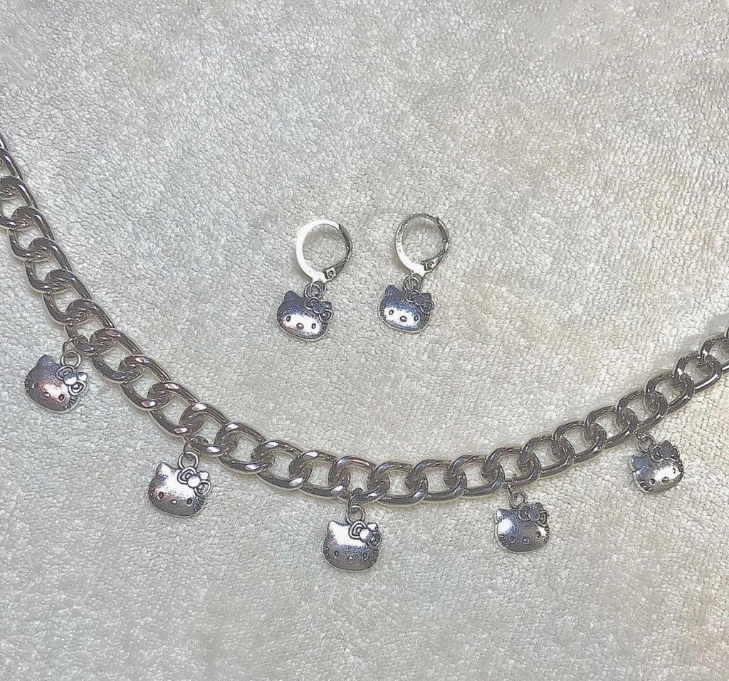 2022 Goth Indie Korea Cute Cat Cat Hollow Pendant Necklace Female Stainless Steel Alloy Goblincore E Girl Accessories Jewelry