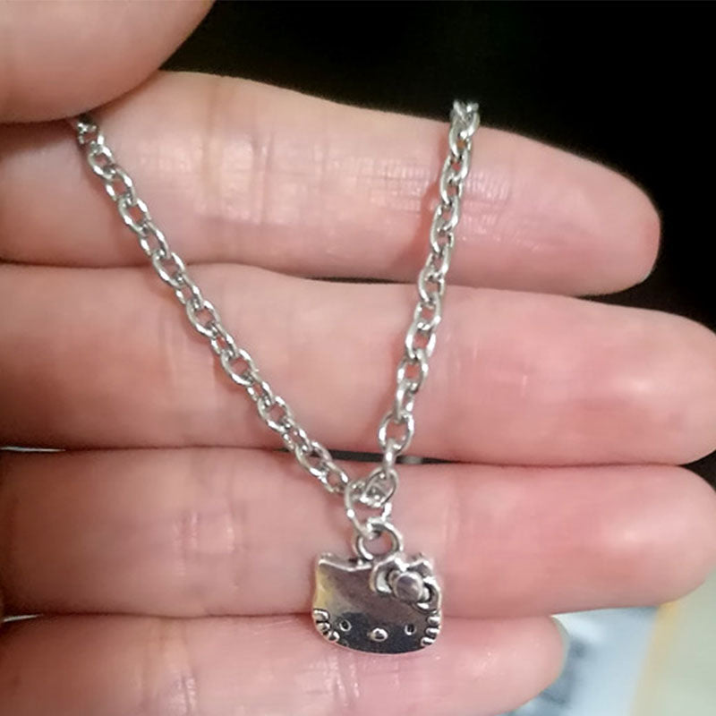 2022 Goth Indie Korea Cute Cat Cat Hollow Pendant Necklace Female Stainless Steel Alloy Goblincore E Girl Accessories Jewelry