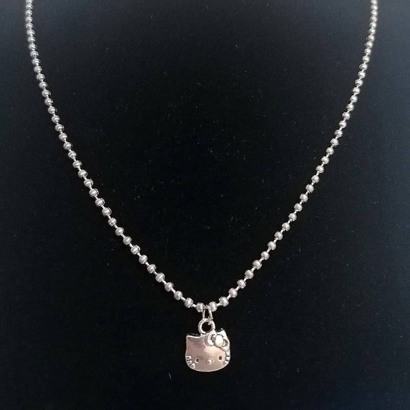 2022 Goth Indie Korea Cute Cat Cat Hollow Pendant Necklace Female Stainless Steel Alloy Goblincore E Girl Accessories Jewelry