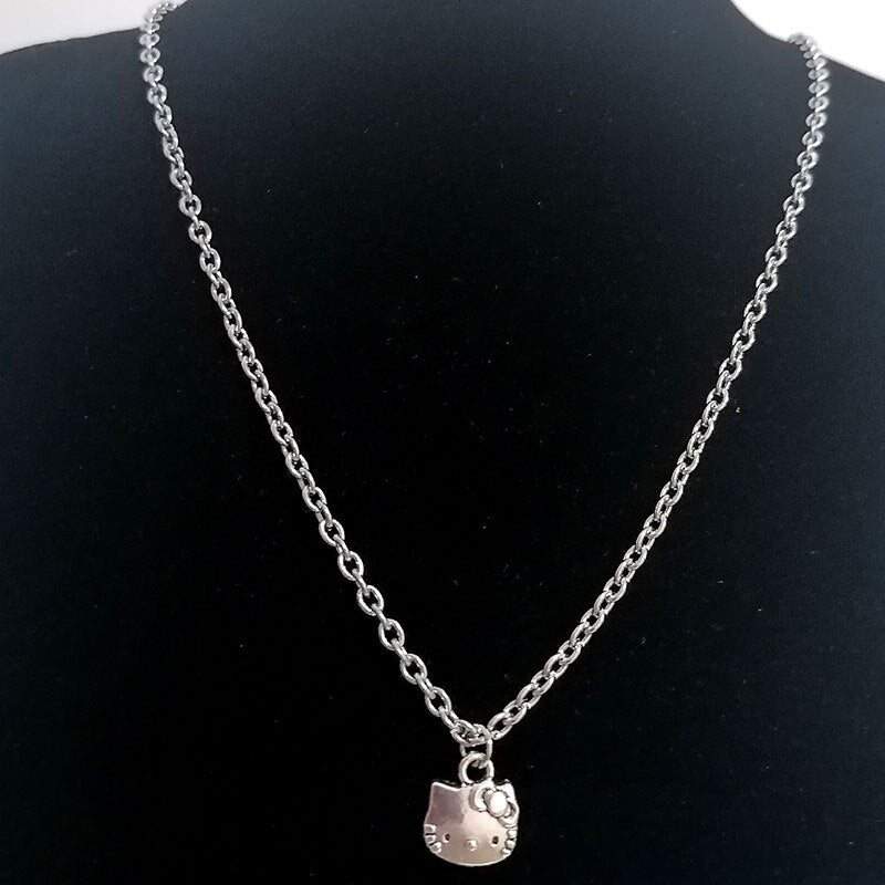 2022 Goth Indie Korea Cute Cat Cat Hollow Pendant Necklace Female Stainless Steel Alloy Goblincore E Girl Accessories Jewelry