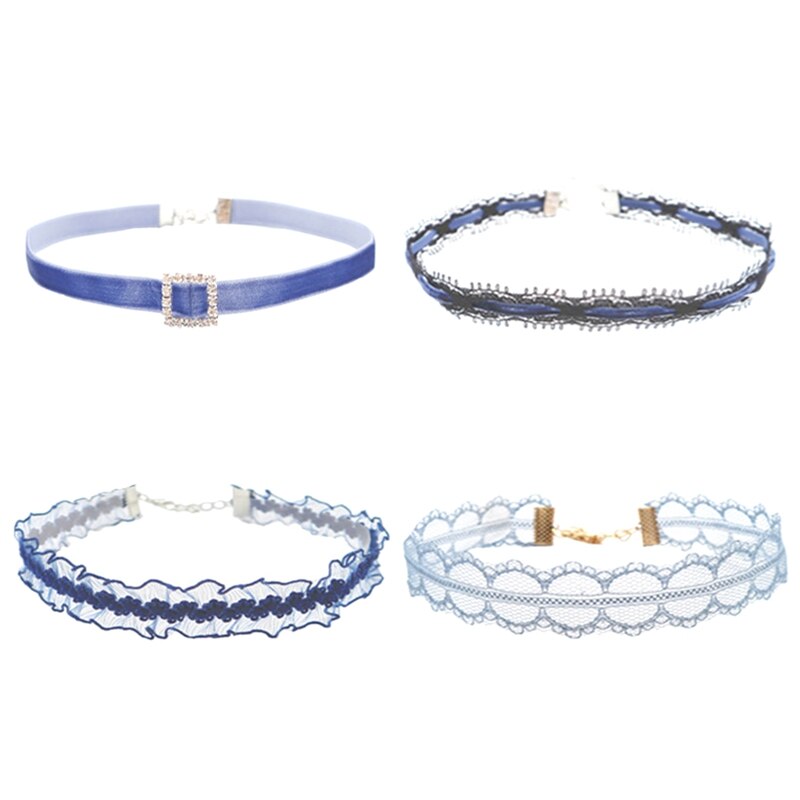 2021 Japan And South Kpop Blue Lace Velvet Wave Necklace Short Clavicle Chain For Woman Witcher Jewelry