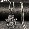 2022 Hamsa Hand Stainless Steel Necklaces Men Black Silver Color Necklaces Pendants Jewelry collier homme N18536