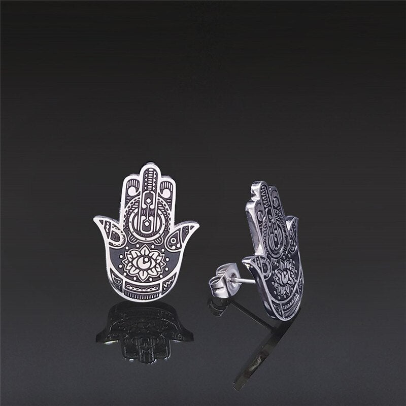 2022 Hamsa Hand Stainless Steel Necklaces Men Black Silver Color Necklaces Pendants Jewelry collier homme N18536