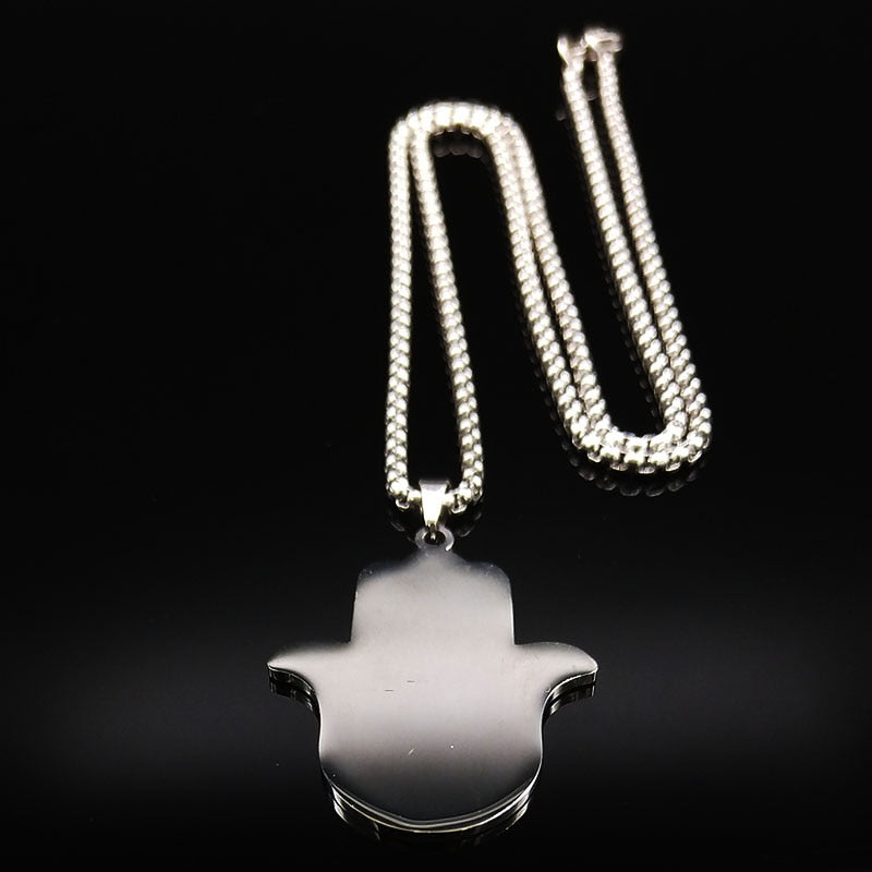 2022 Hamsa Hand Stainless Steel Necklaces Men Black Silver Color Necklaces Pendants Jewelry collier homme N18536