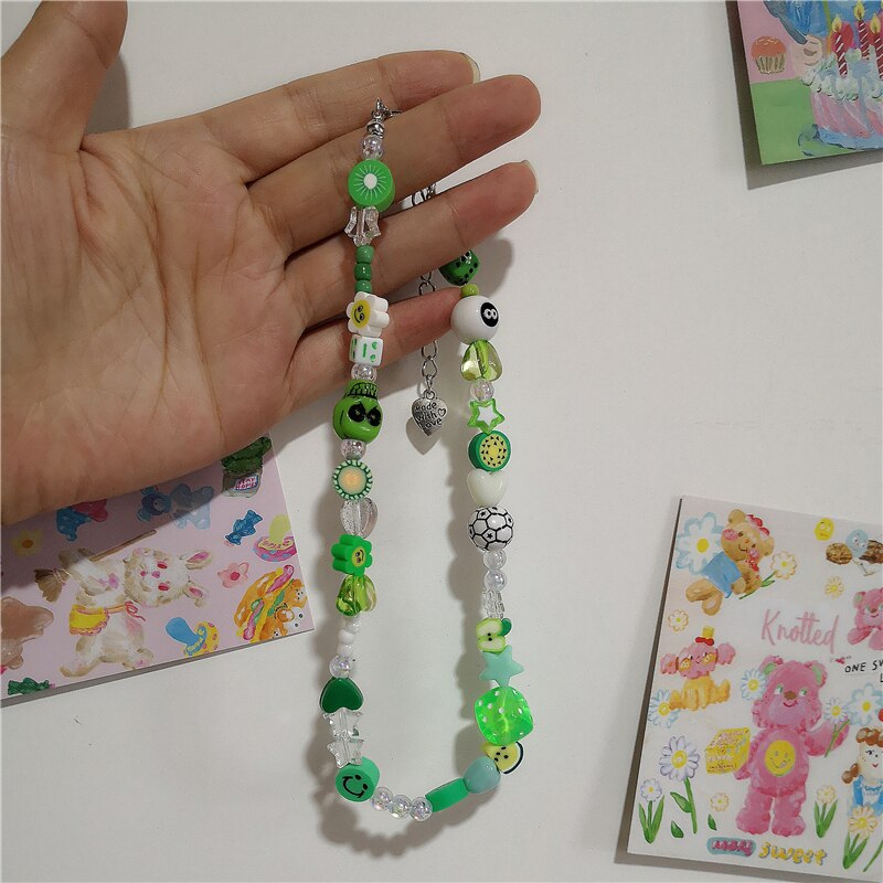 2021 Harajuku Fruit Smiley Beaded Necklace For Women Men Egirl Multicolor Pearl Choker INS Trendy Clay Fruit Bohemia Accessories